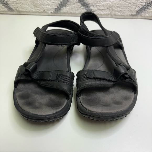 Teva Womens 10 Terri Fi Lite Black Leather Strap On Sandals Classic Adjustable - Picture 3 of 9